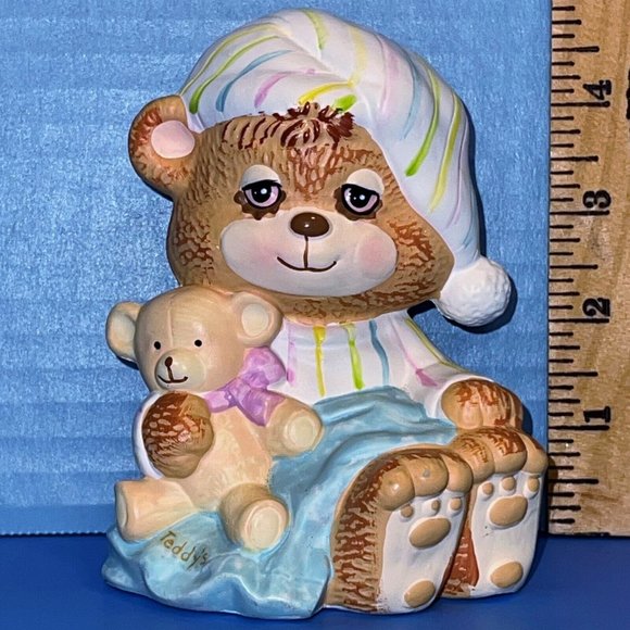 Vintage Morgan Enesco Teddy Beddy Bear Figure 5" Coin Bank Baby Nursery Decor - Picture 4 of 10
